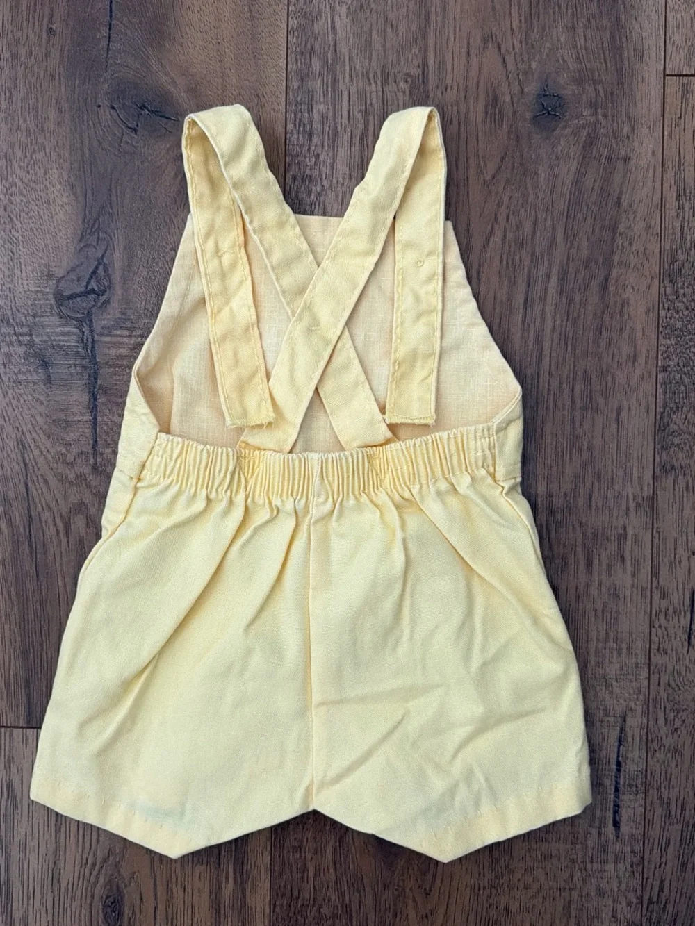 Vintage Yellow Bunny Embroidered Baby Short Overalls